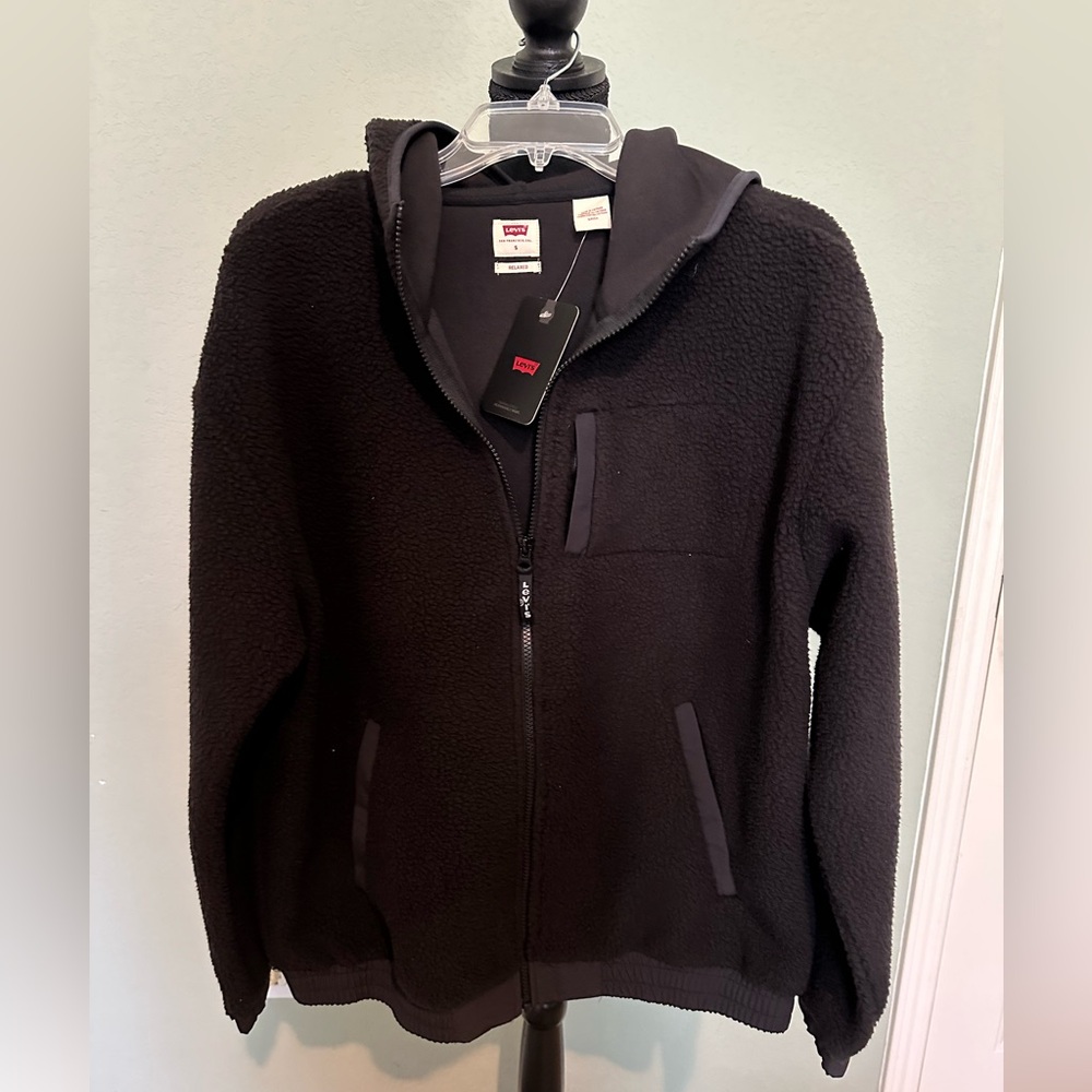Sweatshirt Levi's®‎ Pop Hooded Sherpa Black Fleece Zip-Up Jacket. Size S NWT.